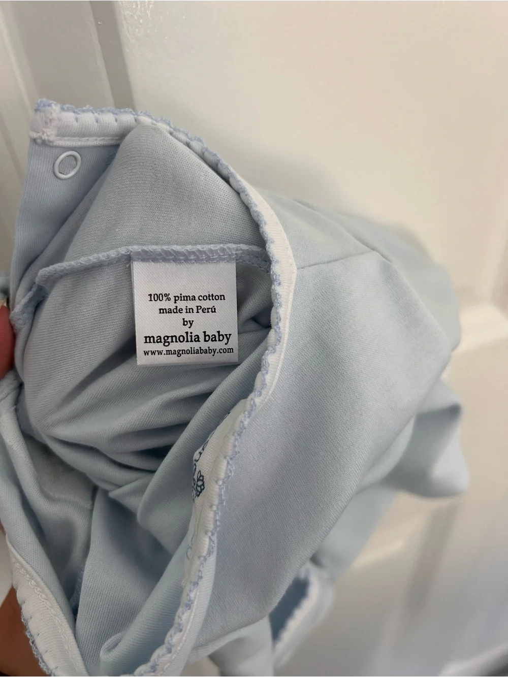 Magnolia Baby newborn baby light blue footie embroidered Santa Christmas tree